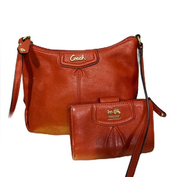 Coach Handbags - EUC Coach Orange Italian Leather Small Crossbody Bag and a matching wallet